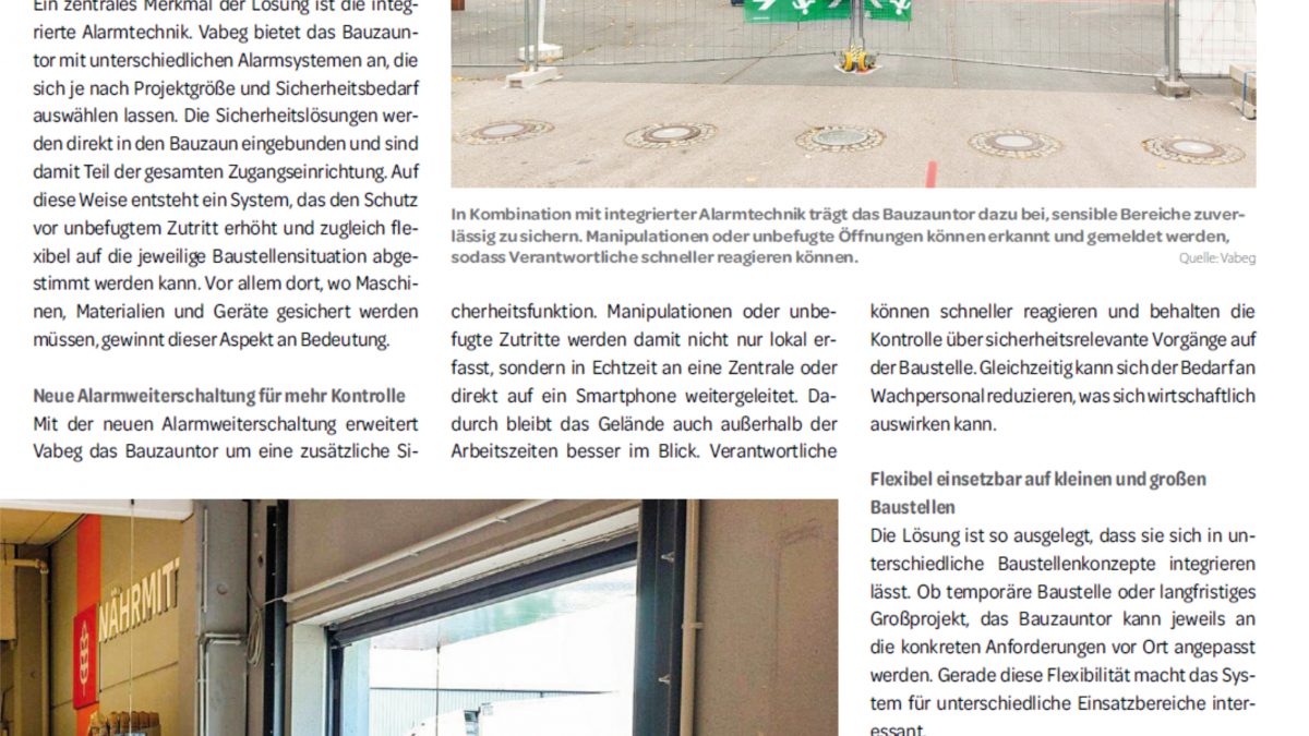 Fachbeitrag in Treffpunkt Bau 2026: Unser Bauzauntor mit Alarmsystem im Fokus